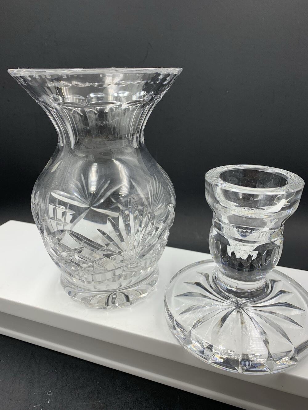 Lot of Lead Crystal Decor Rogaska Richmond Vase AND Short Waterford Candlestick